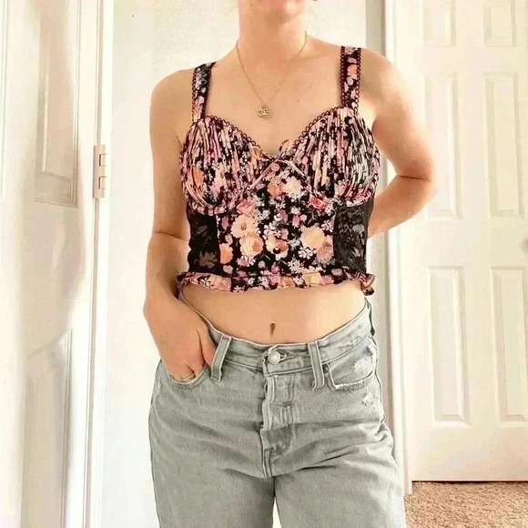 For Love & Lemons NWT Gardenia Long Line Bustier Crop Top Lovely LACE size Large - Picture 6 of 16